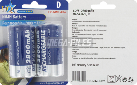 PILES RECHARGEABLES LR20 D 1.2V 2800mAh NIMH x2