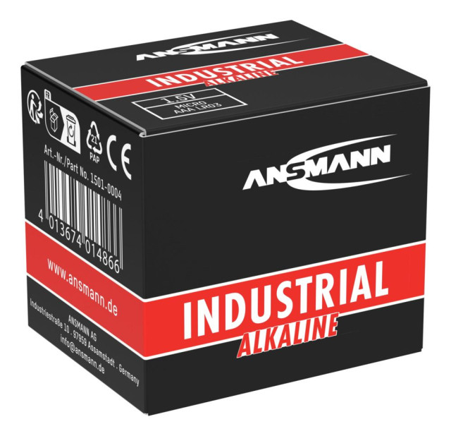 20 Piles Alcalines AAA LR03 Industrielles 1.5V 1200mAh Ansmann