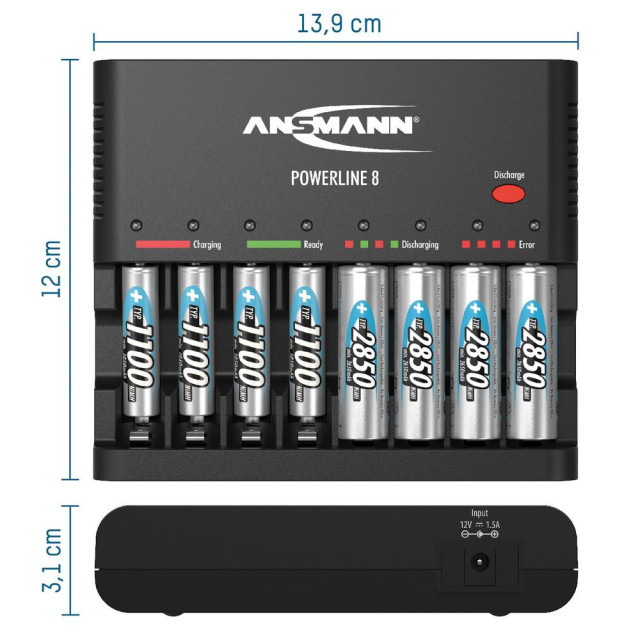 CHARGEUR DE PILES POWERLINE 8 8x AA ou 8x AAA & USB ANSMANN