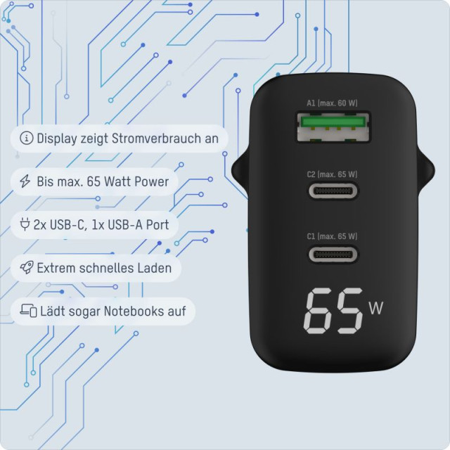 Chargeur HC365PD 2xUSB-C/1xUSB-A 65W Ansmann