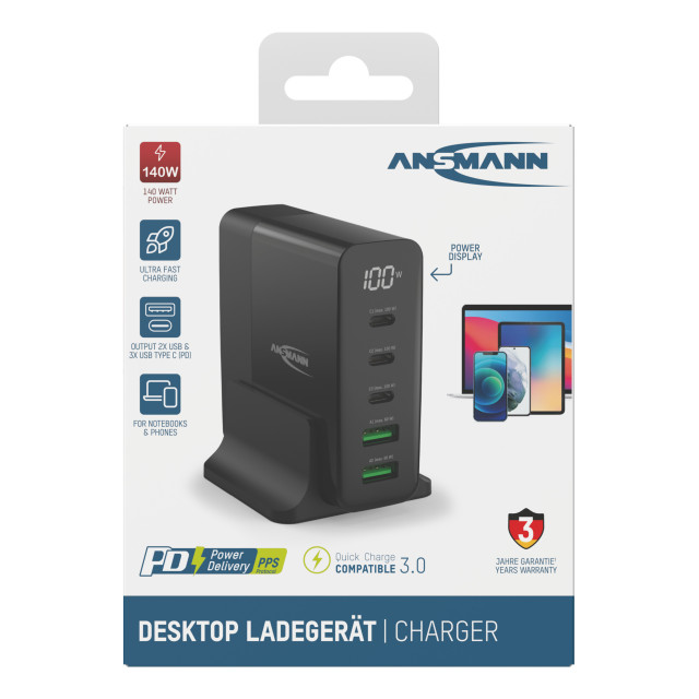 Chargeur Hub DC5140PD 3xUSB-C/2xUSB-A 140W Ansmann