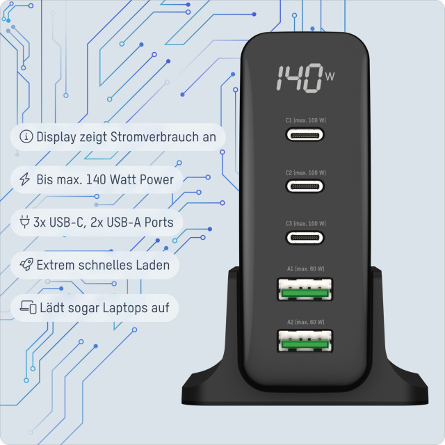 Chargeur Hub DC5140PD 3xUSB-C/2xUSB-A 140W Ansmann