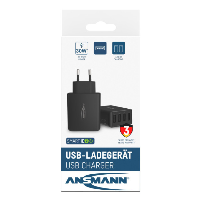 Chargeur HC430 4xUSB-A 30W Noir Ansmann