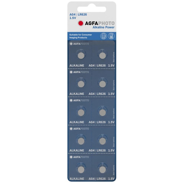 10 Piles Bouton AG4 LR626 Alcaline Power 18mAh 1.5V AgfaPhoto
