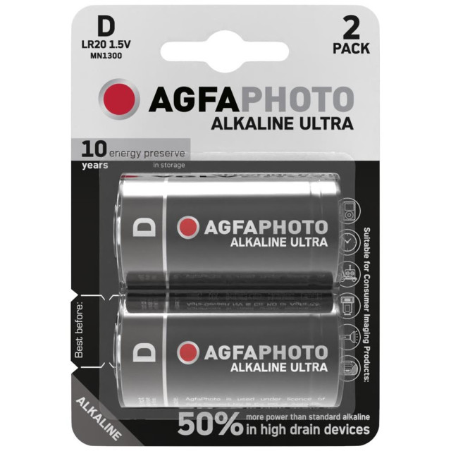 2 Piles D LR20 Ultra Alcaline 1.5V 15000mAh Agfa