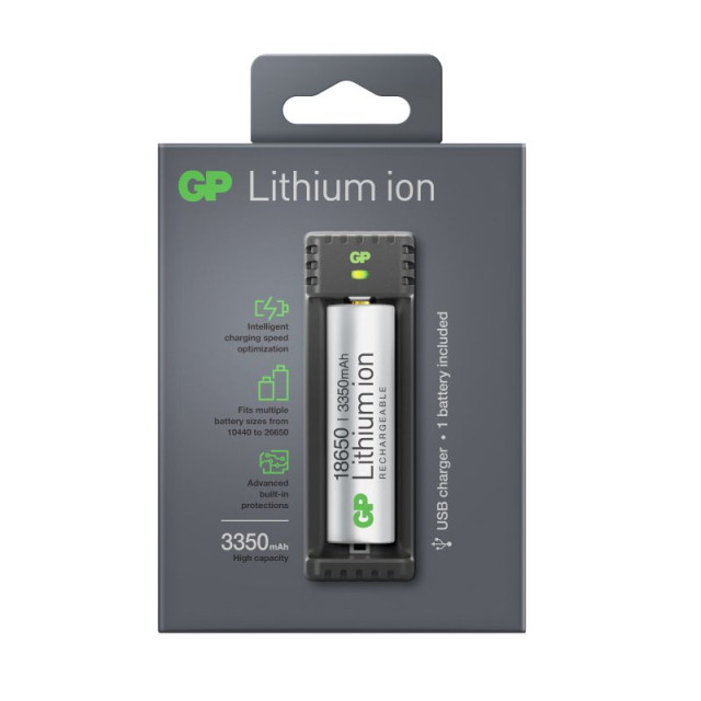 Chargeur Li-Ion USB L111 Avec Pile 18650 Rechargeable 3350mAh GP