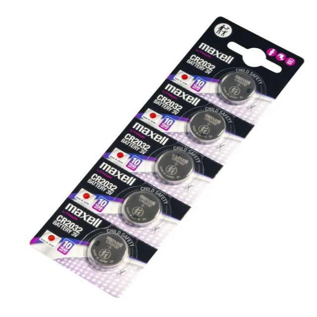 5 Piles Bouton CR2032 Lithium 3V 220mAh Maxell