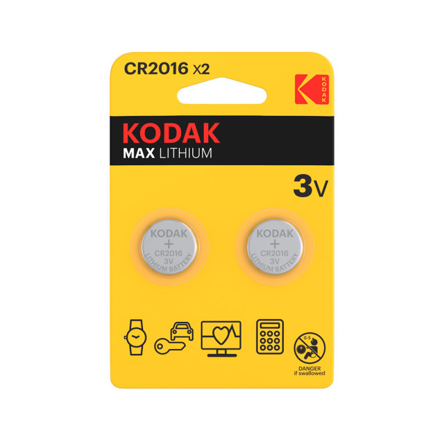 2 Piles Bouton CR2016 Max Lithium 3V 90mAh Kodak