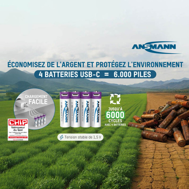 Accu Li-Ion AAA rechargeable par cable USB-C 500 mAh BL4 ANSMANN
