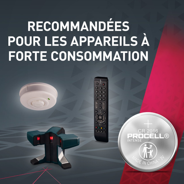 5 Piles Bouton CR2016 Lithium Intense 3V 85mAh Duracell Procell