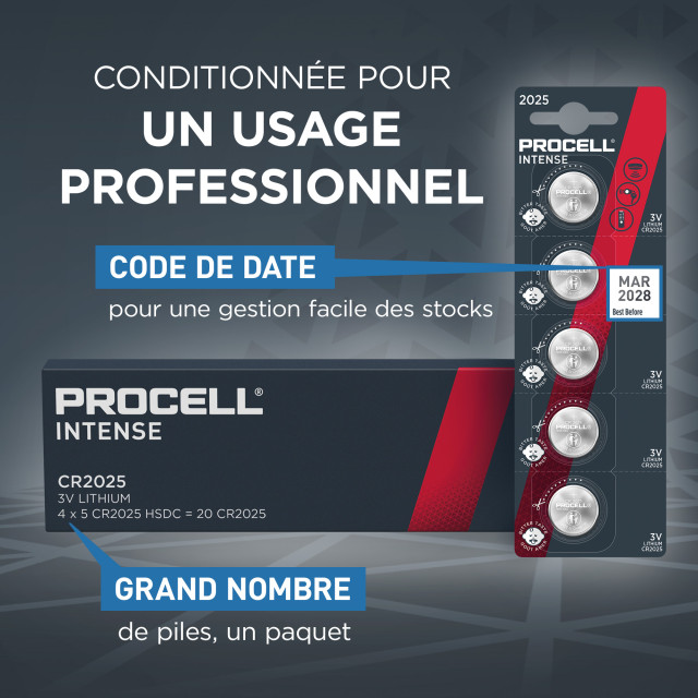 5 Piles Bouton CR2025 Lithium Intense 3V 165mAh Duracell Procell