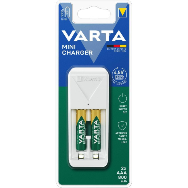 Chargeur Mini Blanc Avec 2 Piles AAA NiMH 800mAh Varta