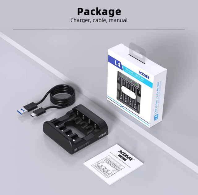Chargeur L4 USB-C 4-Slot pour Piles AA & AAA XTAR