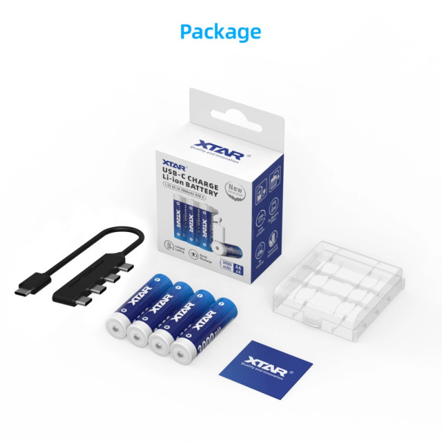 4 Batteries Li-Ion USB-C AA LR Rechargeable 1.5V 3000 mAh XTAR