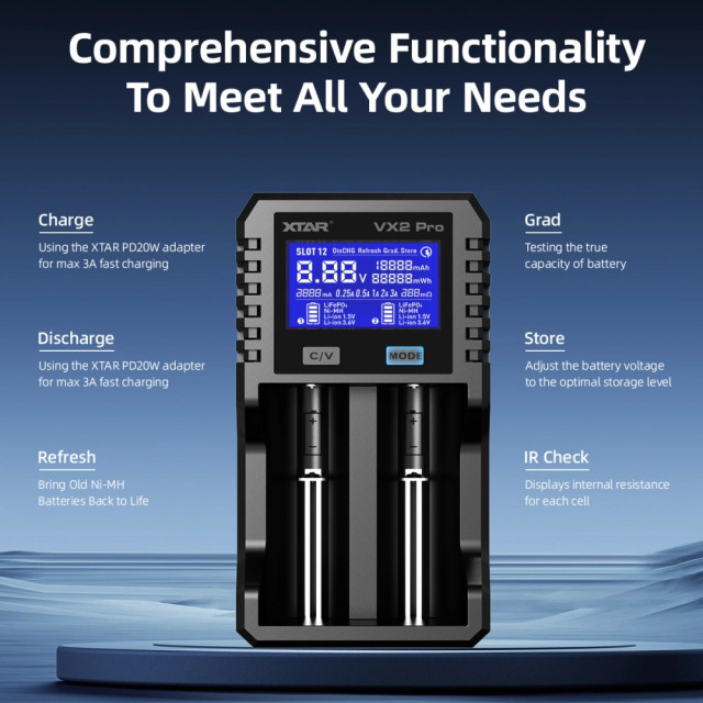 Chargeur et Testeur de Batteries VX2 Pro XTAR