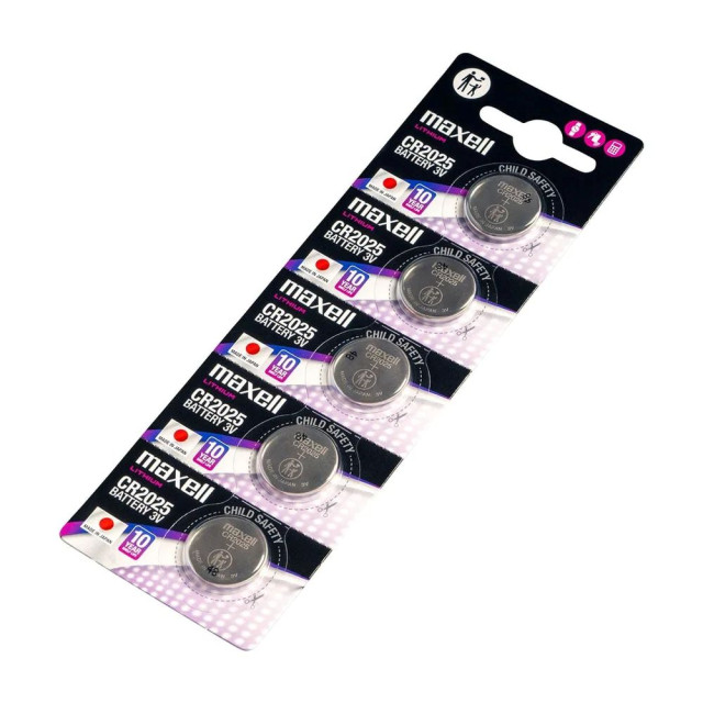 5 Piles Bouton CR2025 Lithium 3V 170mAh Maxell