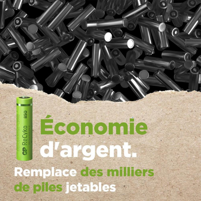 2 Piles Rechargeables AAA HR03 ReCyko 1.2V 850mAh GP