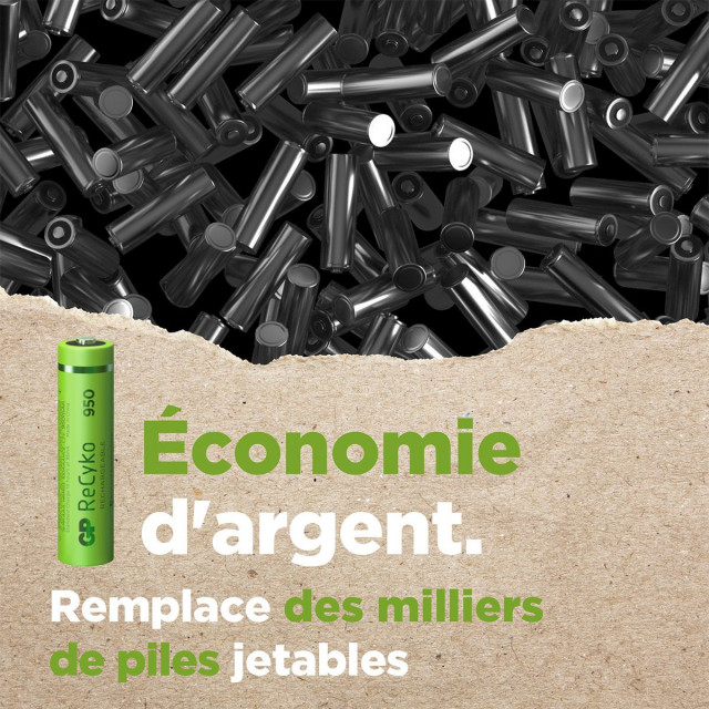 2 Piles Rechargeables AAA HR03 NiMH 1.2V 950mAh GP ReCyko