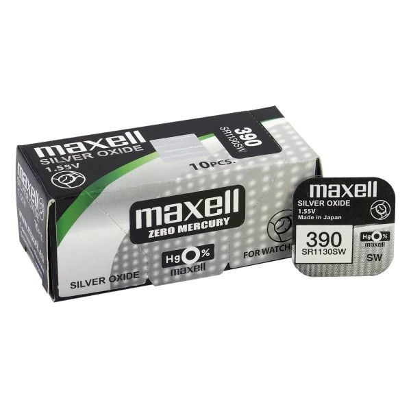 Pile 390 SR1130SW Oxyde d'Argent 1.55V 80mAh Maxell