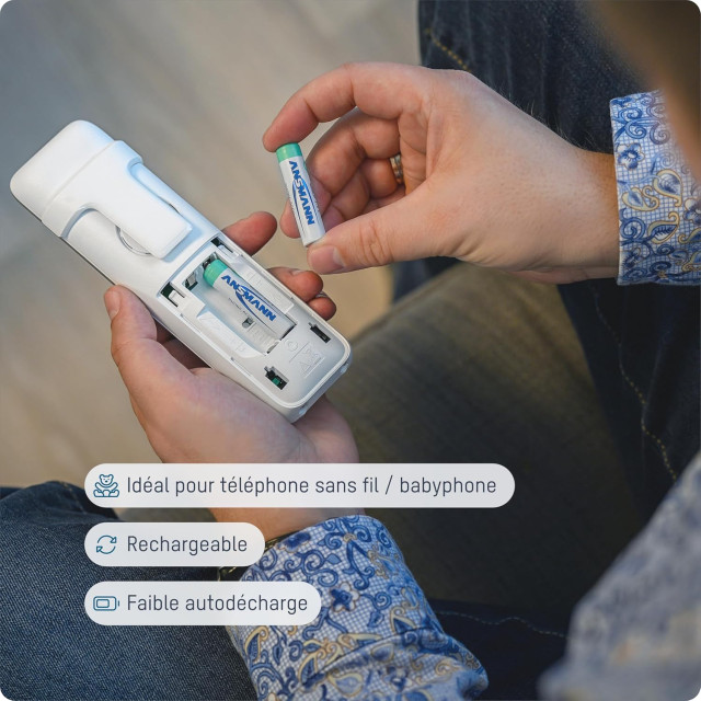 PILES RECHARGEABLES PRECHARGEES DECT NiMH AAA HR03 1.2V 550mAh BL2 ANSMANN
