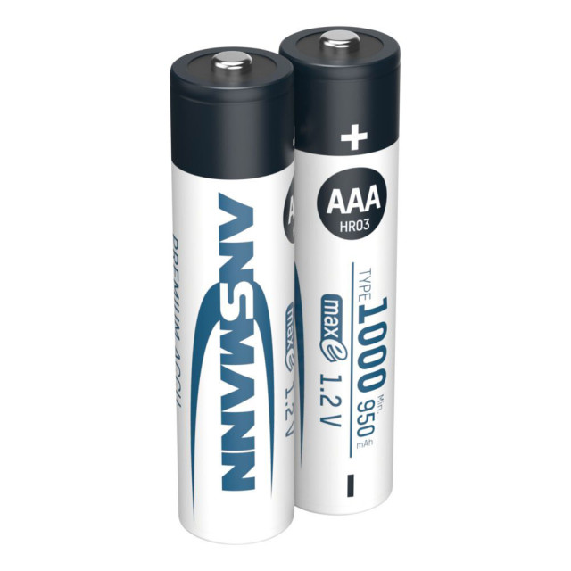 2 Piles Rechargeables AAA HR03 NiMH Préchargées 1.2V 1000mAh Ansmann