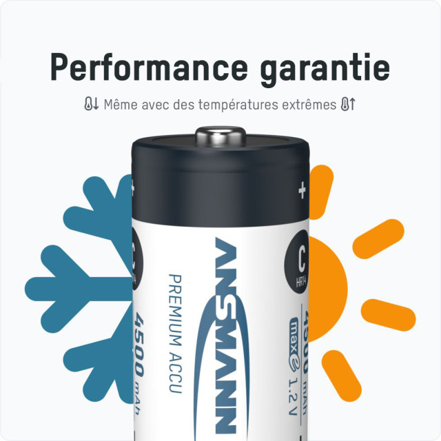2 Piles Rechargeables HR14 C Préchargée NiMH 1.2V 4500mAh ANSMANN