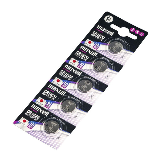 5 Piles Bouton CR1620 Lithium 3V 78mAh Maxell