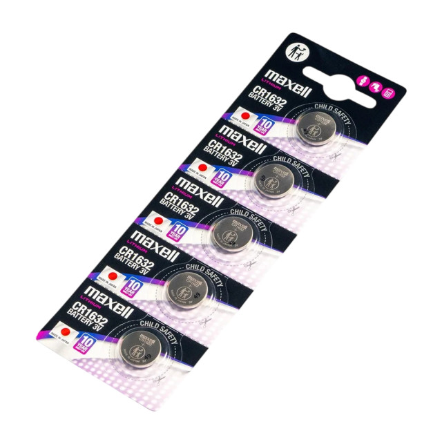 5 Piles Bouton CR1632 Lithium 3V 140mAh Maxell